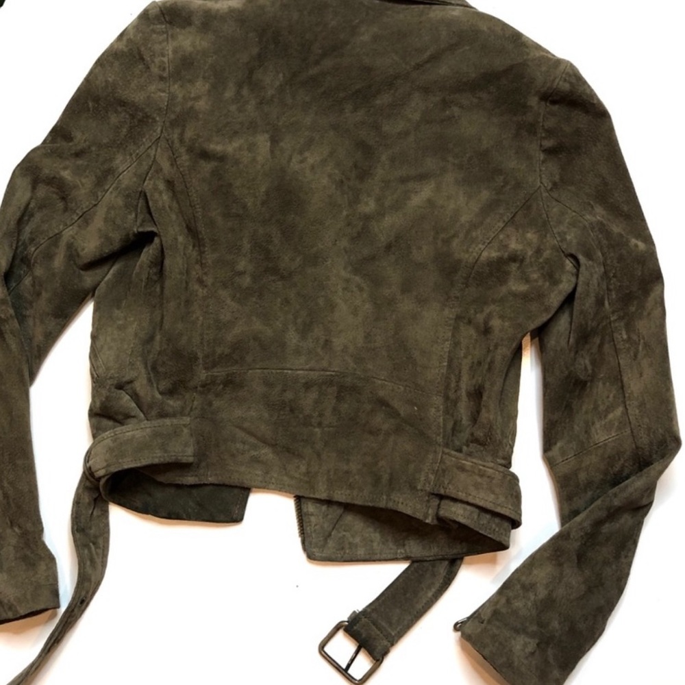 Vigoss 100% Leather Suede Belted Full-Zip Moto Jacket - Picture 5 of 6